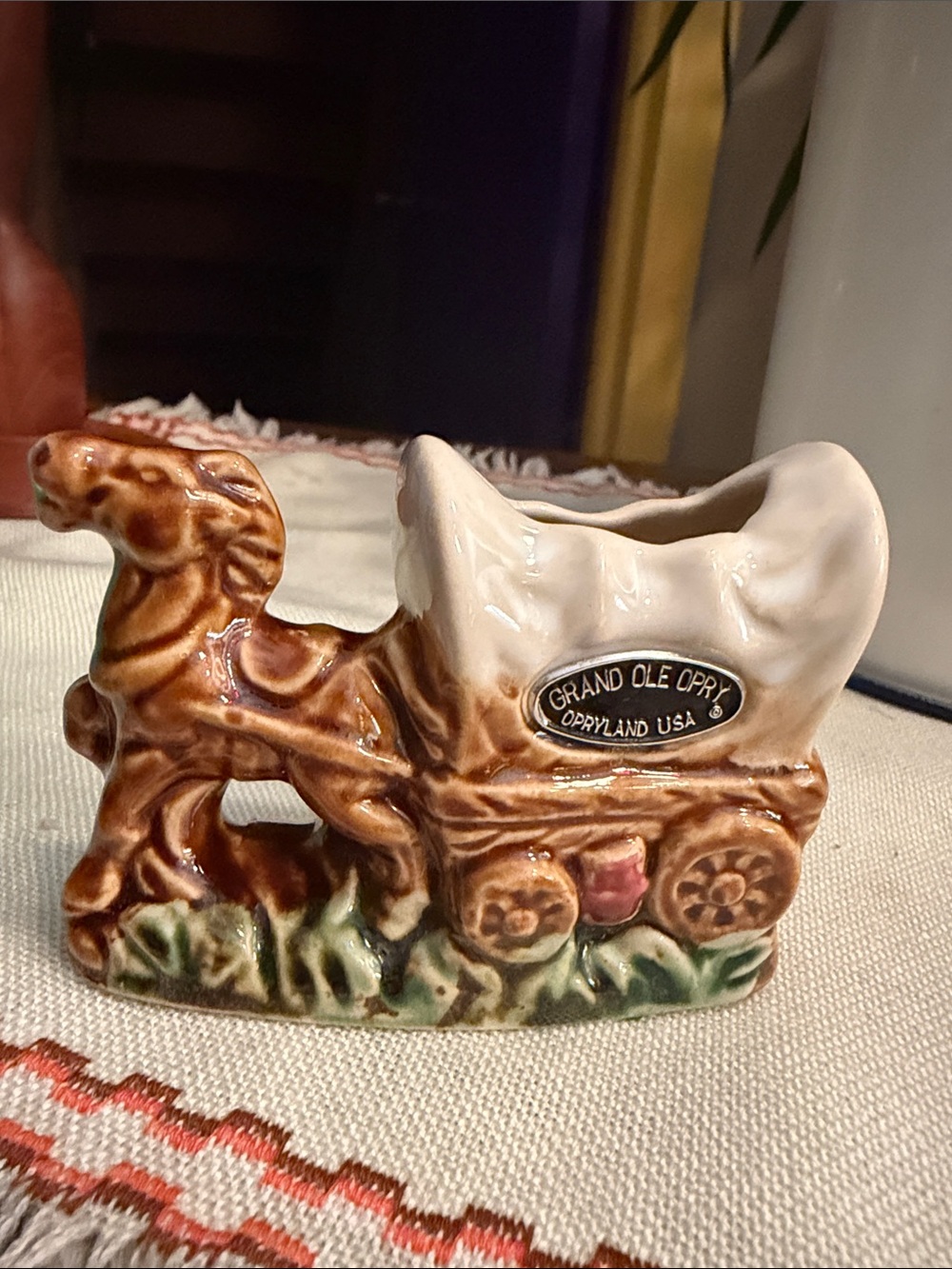 Vintage Grand Ole Opry Opryland Ceramic Covered Wagon Toothpick Holder